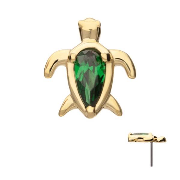 14Kt Yellow Gold Threadless Teardrop Prong Set Gem Turtle Top - Image 5