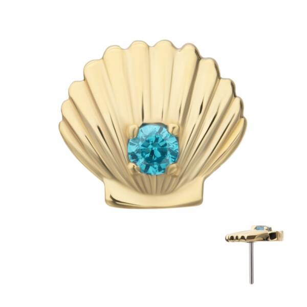 14Kt Solid Gold Seashell with complimentary base in Aqua Crystal - Image 4