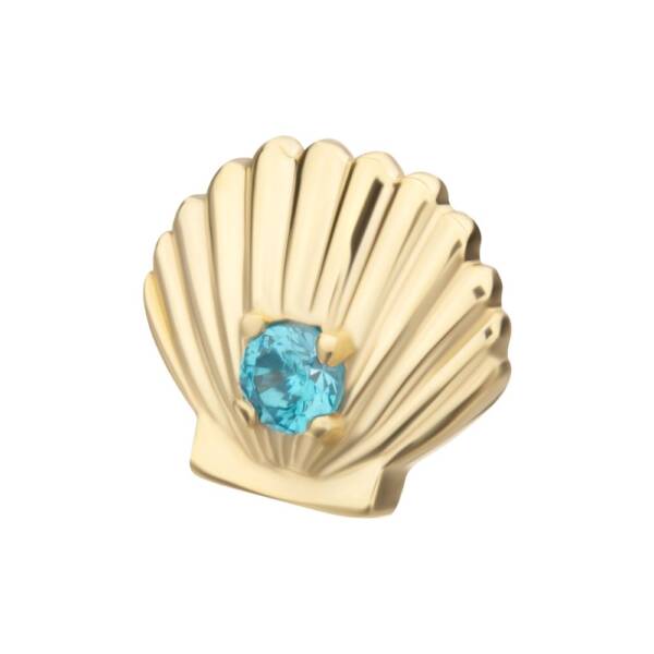 14Kt Solid Gold Seashell with complimentary base in Aqua Crystal - Image 3