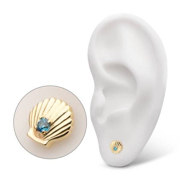 14Kt Solid Gold Seashell with complimentary base in Aqua Crystal