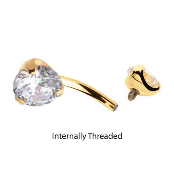 24KT Gold Internally Threaded belly ring Navel Ring with CZ crystals